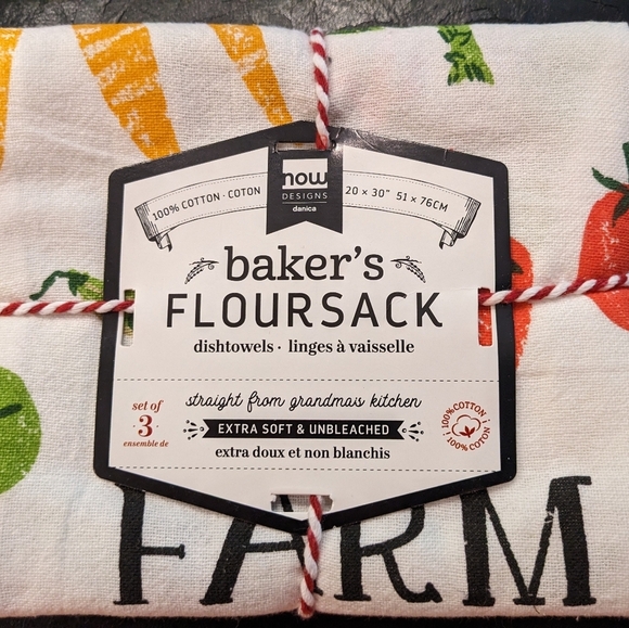 now designs Other - NEW Baker Floursack Dishtowels Vintage-like Kitchen farmer's Mkt Grandmacore